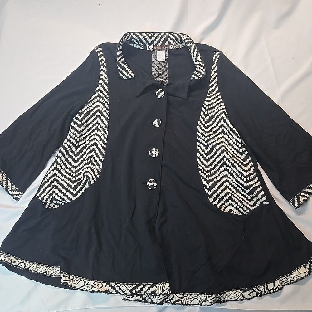 Design Today's Womens Button Up Jacket L Black & White Artsy Bohemian Tunic